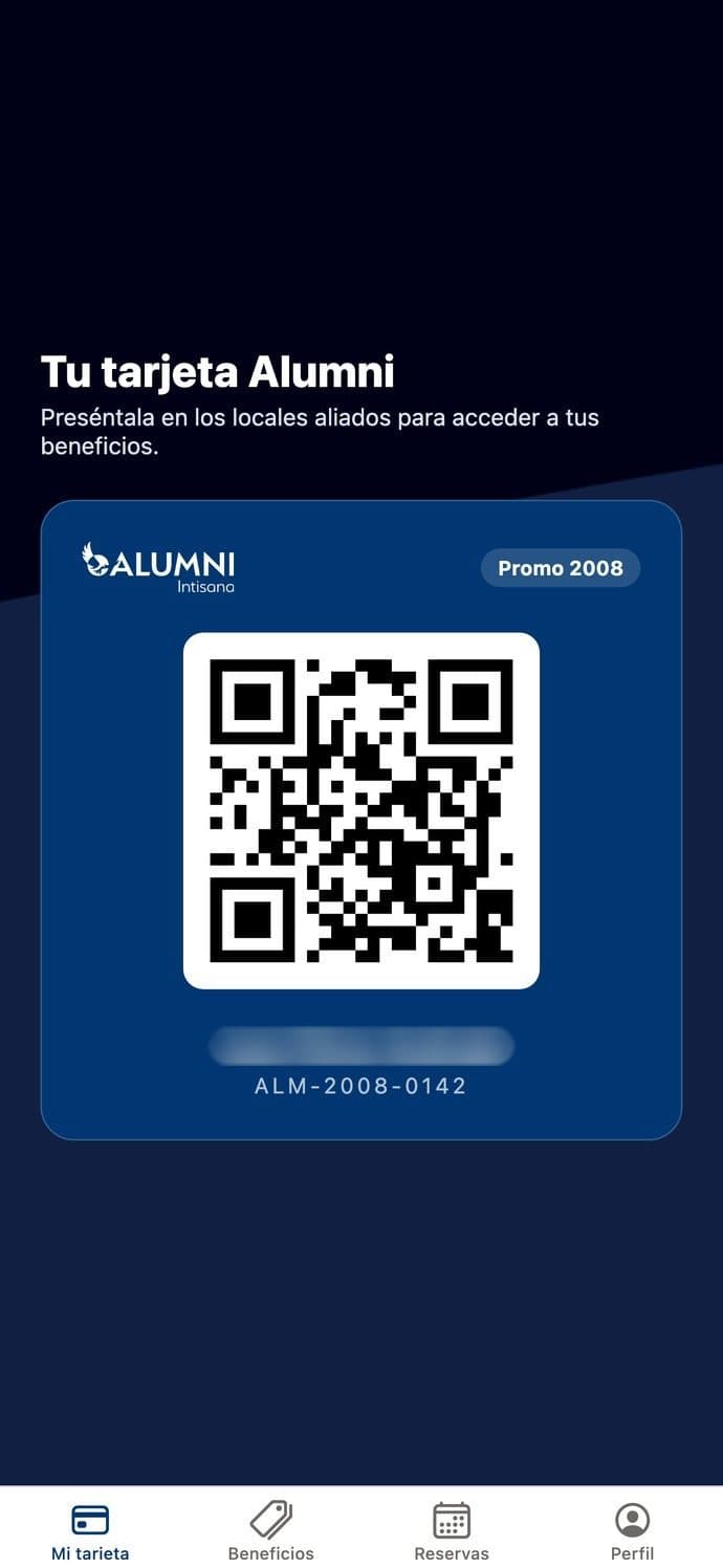 Alumni Intisana: tarjeta digital con código QR